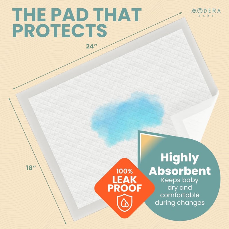 Modera Organic Cotton Disposable Changing Pad Liners | Large 18x24 Hypoallergenic Ultra Absorbent & Waterproof Super Soft, Quilted Underpads for Baby Diaper Table & Travel, Leak Proof & Mess Free [50-Pack] - Image 3